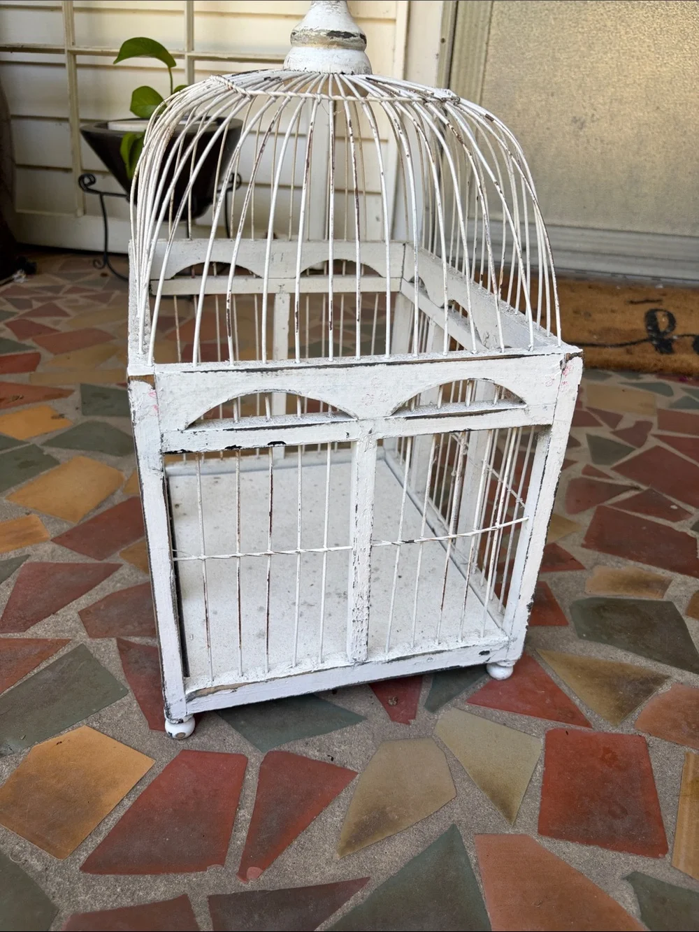 Vintage White Decorative Bird Cage Hand Painted Wood and Wire